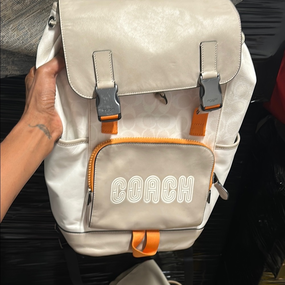 Coach Cream and Orange Backpack